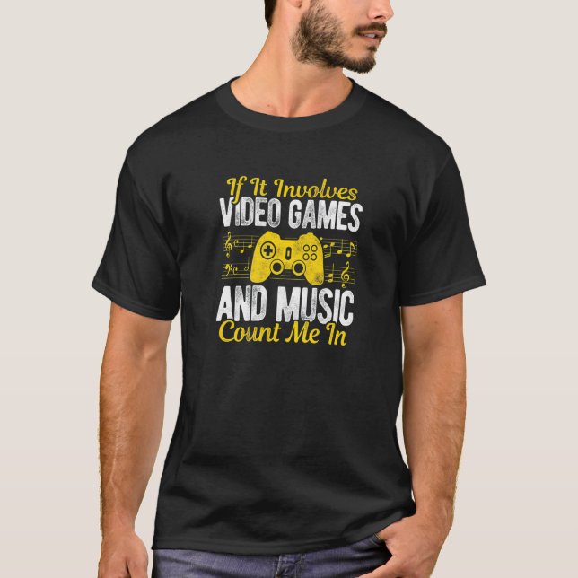 Camiseta Se Envolver Videos games E Música Conte-Me Em V (Frente)