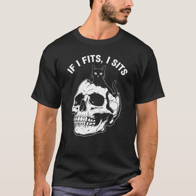 Camiseta Se Eu Caibo Eu Sento Crânio de Gato Preto (Frente)