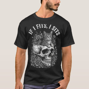 Camiseta Se serve eu sento crânio de gato preto humor minim
