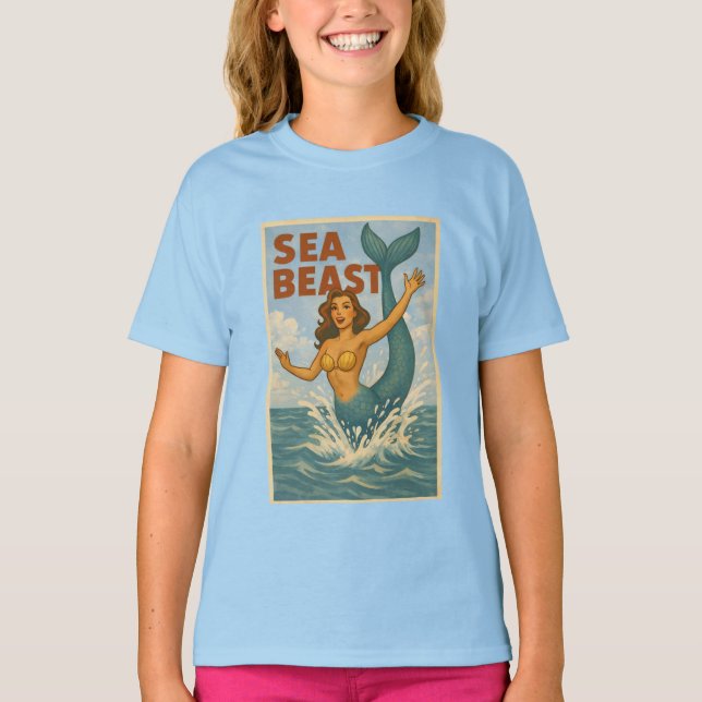 Camiseta Sea Beast Retro Mermaid | Funny Coastal Beach Life (Frente)