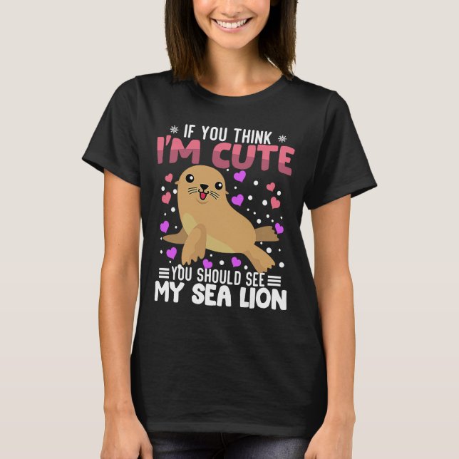 Camiseta Sea Lion Heart Dia de os namorados Animal Para Mul (Frente)