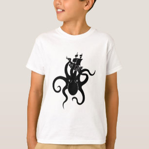 Camiseta Sea Monster Blue e Black Kraken com navio