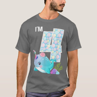 Camiseta "Sea Narwhal Birthday" "Sou 4 Tema do Oceano Subaq