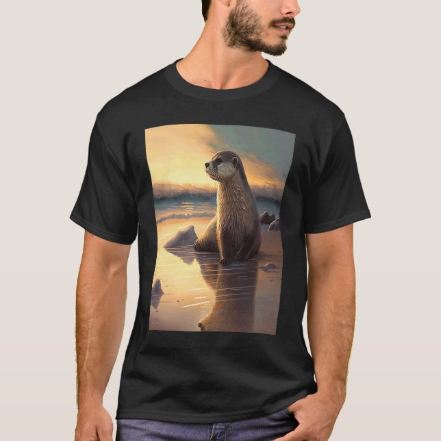 Camiseta Sea Otter  Retro Sunset Cute Otter  3 (Frente)
