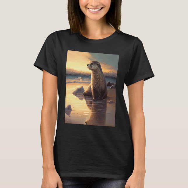 Camiseta Sea Otter  Retro Sunset Cute Otter  3 (Frente)