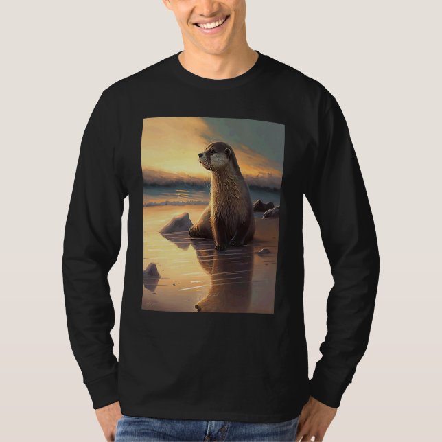 Camiseta Sea Otter  Retro Sunset Cute Otter  3 (Frente)
