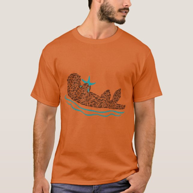 Camiseta Sea Otter Silhouette Art made from Ocean Creatures (Frente)