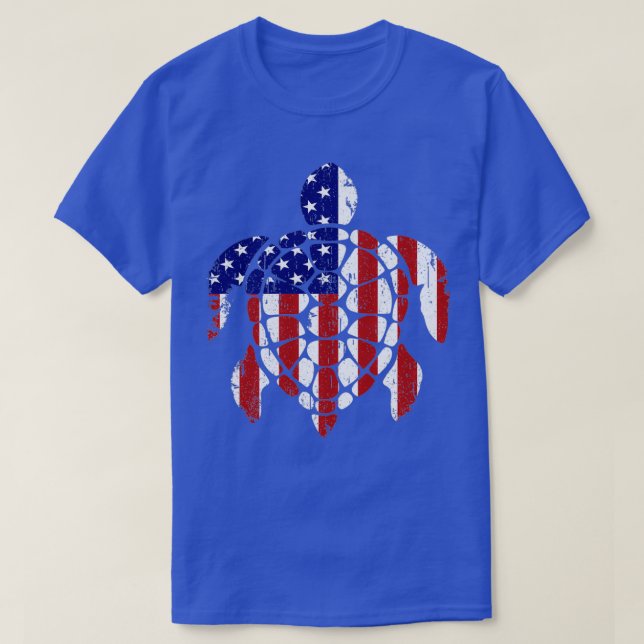 Camiseta Sea Turtle 4th of July American Flag (Frente do Design)