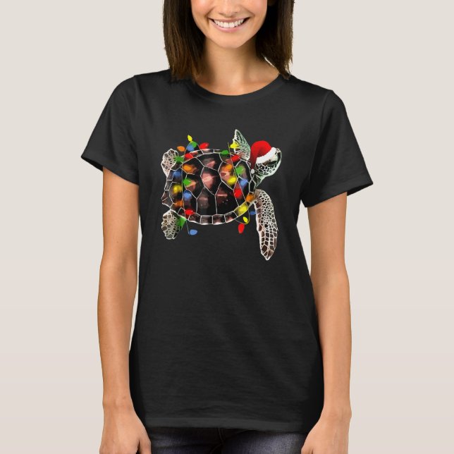 Camiseta Sea Turtle Christmas Lights Santa Hat Feliz Chris (Frente)