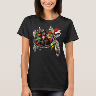Camiseta Sea Turtle Christmas Lights Santa Hat Feliz Chris