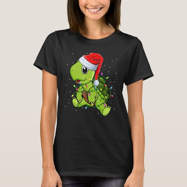 Camiseta Sea Turtle Christmas Lights  Santa Hat Merry Chris (Frente)