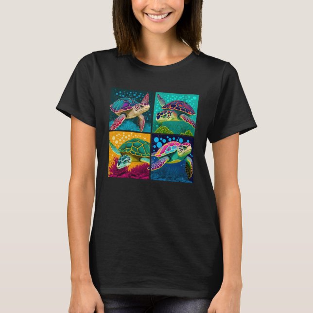 Camiseta Sea Turtle Pop Illustration Colorful Animal Women (Frente)