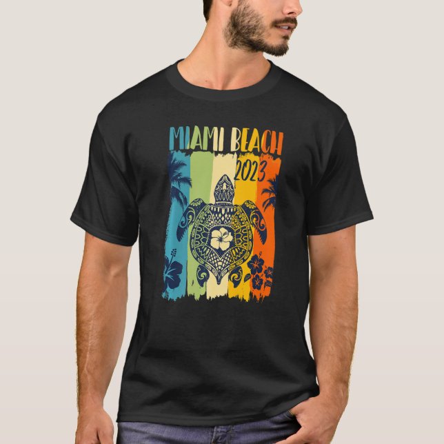 Camiseta Sea Turtle Retro Miami Beach Florida Family Vacati (Frente)