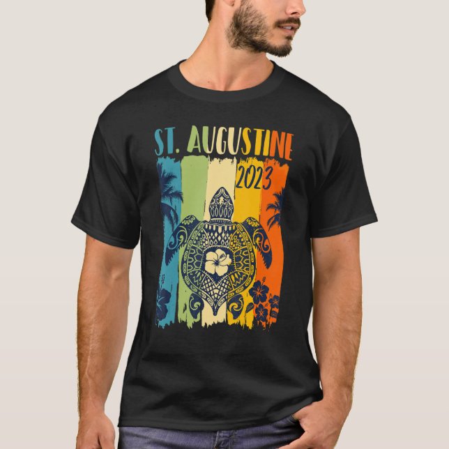 Camiseta Sea Turtle Retro Rua Augustine Florida Família Vac (Frente)