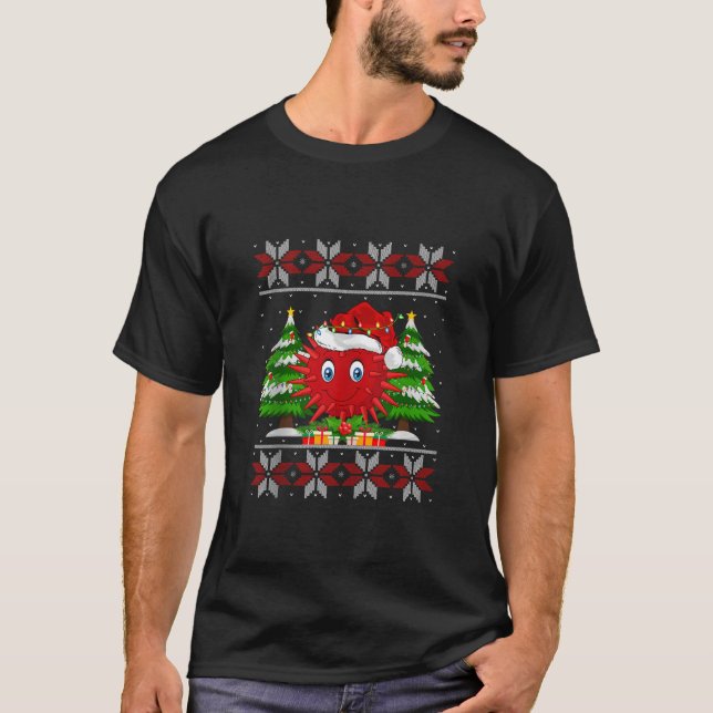 Camiseta Sea Urchin Árvore de Natal Luzes Sudoríssimas (Frente)