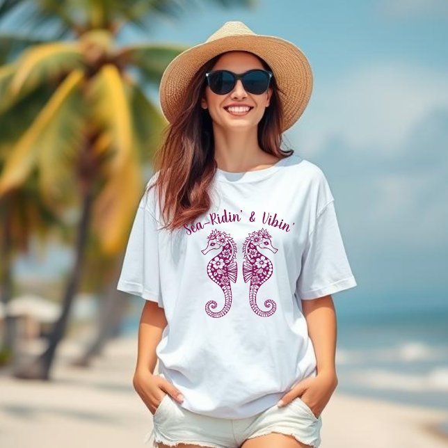 Camiseta Seacavalo-Pescador Core-Hawaiian Tropical Wine (Sea Horse-Fisherman Core-Hawaiian-Tropical-Beach T shirt-Summer Trend-Wine Color)