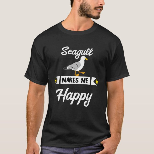 Camiseta Seagull Faz-Me Feliz Mar De Seagull Sea Bird Harbo (Frente)