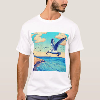 Camiseta Seagull rumo ao céu: Uma jornada de elegância"