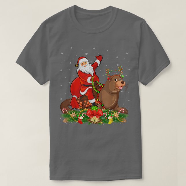 Camiseta Seals Xmas Matching Funny Santa Riding Seals Chris (Frente do Design)