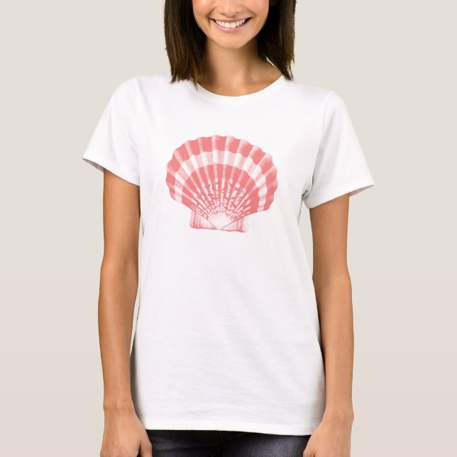 Camiseta Seashell - coral rosa e branco (Frente)