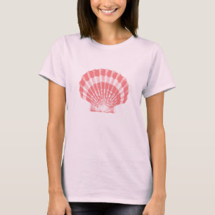 Camiseta Seashell - coral rosa e branco