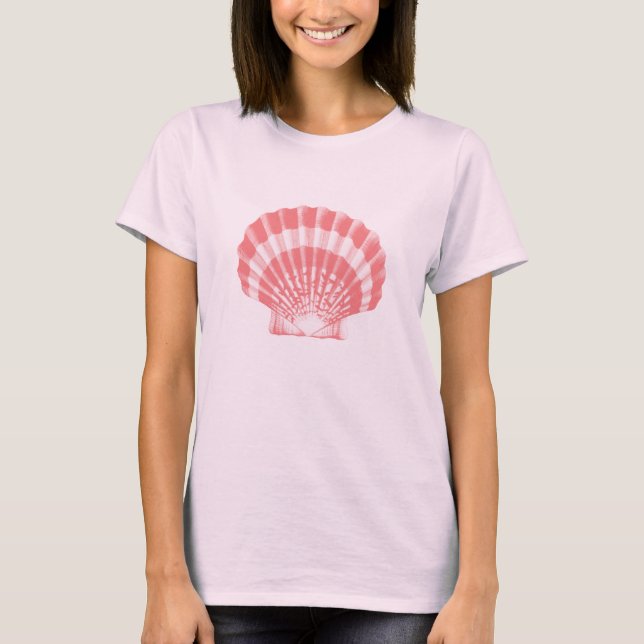 Camiseta Seashell - coral rosa e branco (Frente)