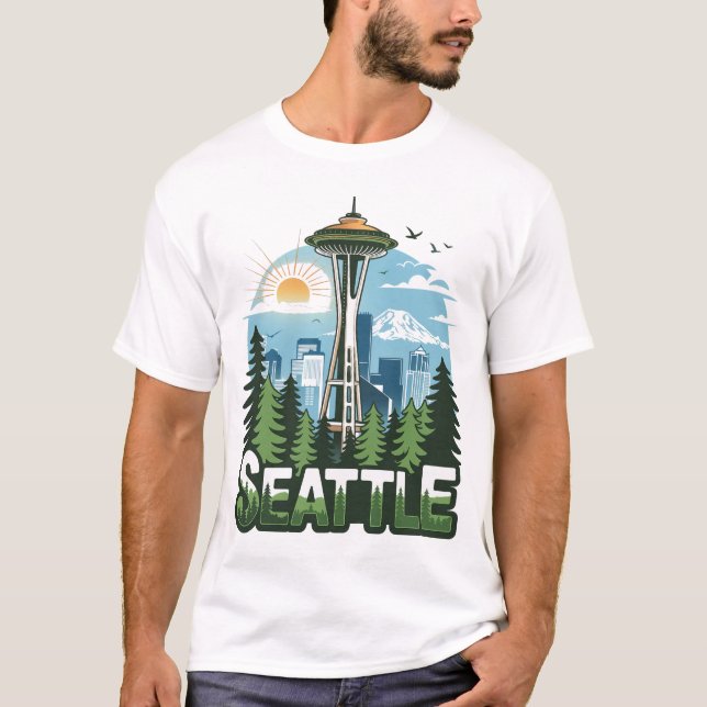 Camiseta Seattle Cute Funny T-Shirt Gift For Him Her Machin (Frente)