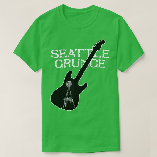Camiseta Seattle Grunge Retro Rock Guitar Space Agulha (Frente do Design)