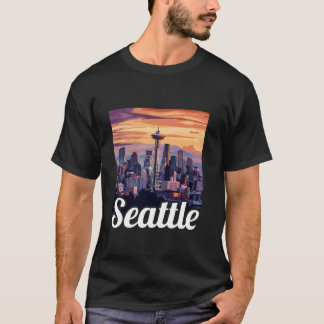 Camiseta Seattle Skyline Cityscape no pôr do sol Washington