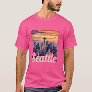 Camiseta Seattle Skyline Cityscape no pôr do sol Washington