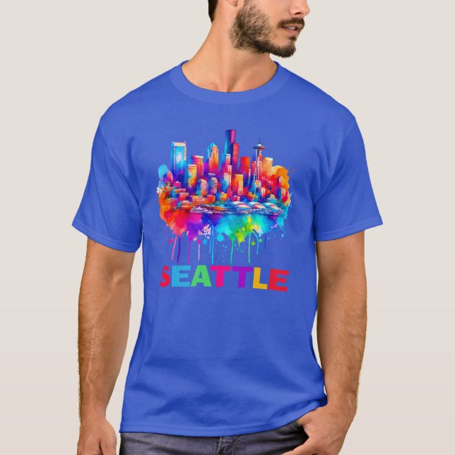 Camiseta Seattle Skyline Colorful Design (Frente)