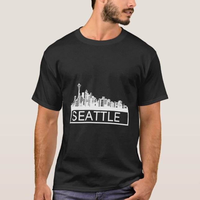 Camiseta Seattle Skyline - Gráficos Brancos (Frente)