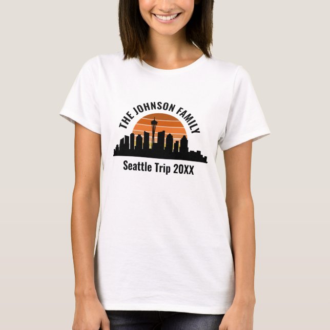 Camiseta Seattle Skyline Sunset Férias Personalizadas para  (Frente)