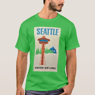 Camiseta SEATTLE United Airlines Cartaz de Viagem SEATTLE V