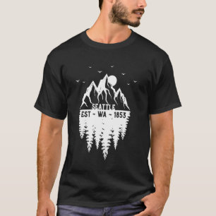 Camiseta Seattle Washington Fundada em 1853 Montanhas Árvor