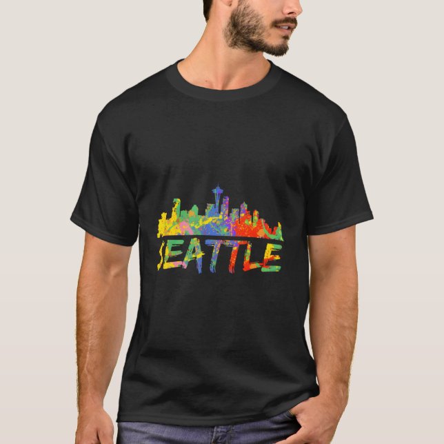 Camiseta Seattle Washington Skyline Paint Splash (Frente)