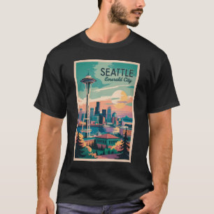 Camiseta Seattle Washington Skyline Viagem Art Vintage