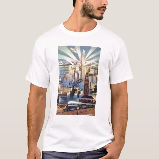 Camiseta Seattle, Washington - vista do centro (Frente)