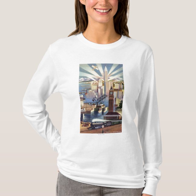 Camiseta Seattle, Washington - vista do centro (Frente)