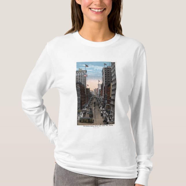 Camiseta Seattle, Washington - vista norte do ?a (Frente)