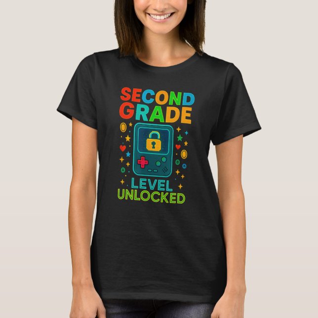 Camiseta Second Grade Level Unlocked Gamer Ck To School Con (Frente)