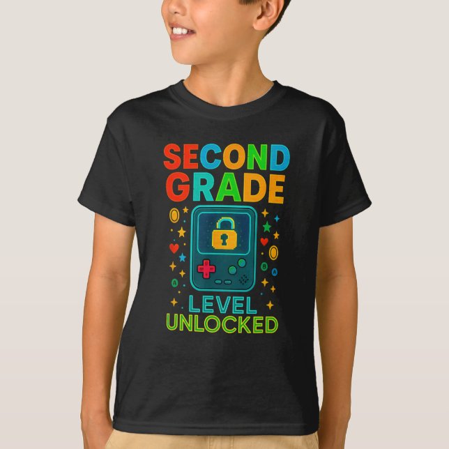 Camiseta Second Grade Level Unlocked Gamer Ck To School Con (Frente)