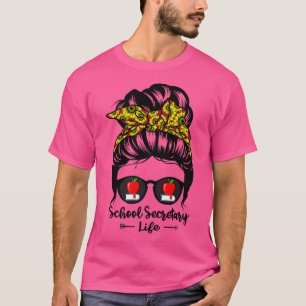 Camiseta Secretária da Escola Vida Messy Bun Hair Engraçado