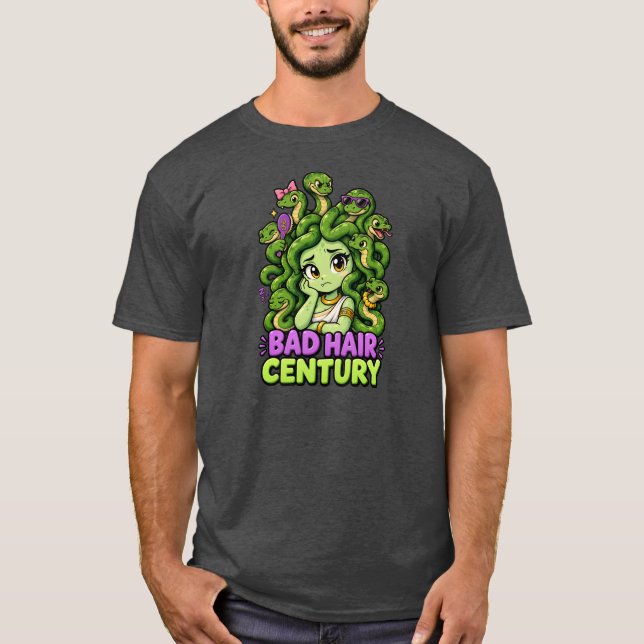 Camiseta Século de Cabelo Ruim – Medusa Fofa Mitologia Greg (Frente)
