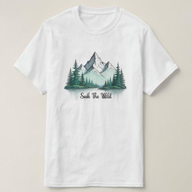 Camiseta Seek The Wild" Mountain Landscape T-Shirt |  (Frente do Design)