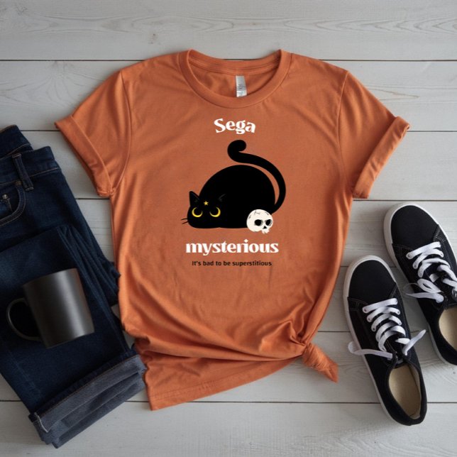 Camiseta Sega Gato Preto Misterioso & Caveira (Criador carregado)