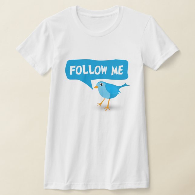 Camiseta Seguir-me no Twitter Blue Bird Damas Personalizada (Postura )