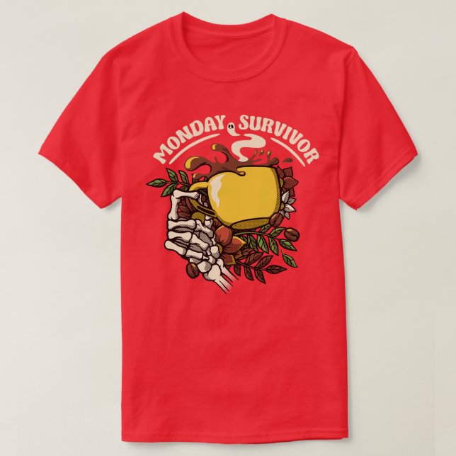 Camiseta Segunda-feira Sobrevivência Skeleton Maneira Café  (Frente do Design)