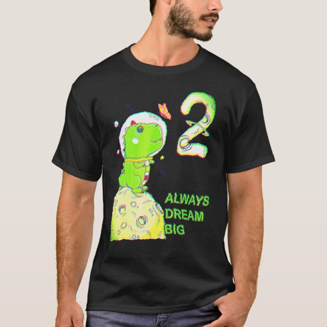 Camiseta segundo aniversário De Dois Anos Astronauta T Rex  (Frente)