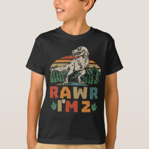Camiseta segundo aniversário Dinossauro T Rex Rawr Eu sou 2